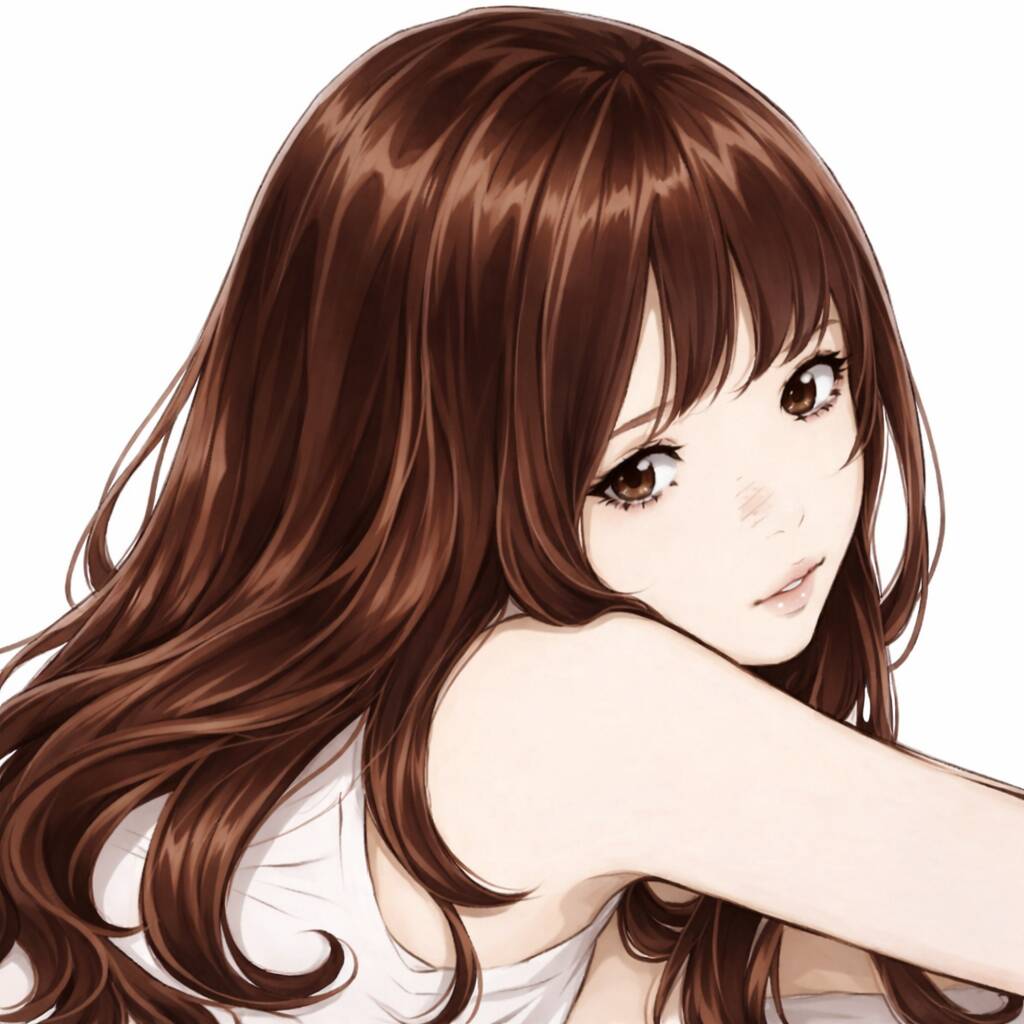 Anime Girl pfp Profile Picture with Long Brown Hair and Soft Expression