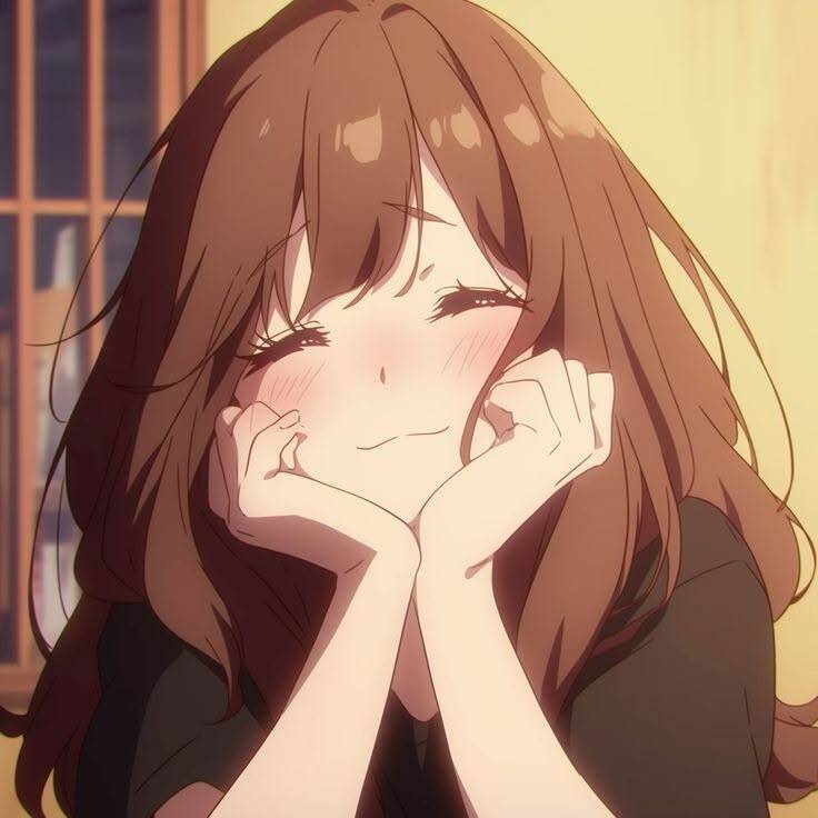Cute Anime Girl pfp Profile Picture Blushing with Long Brown Hair