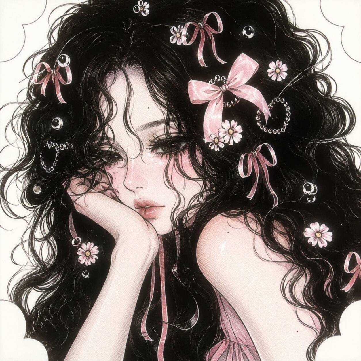 Anime Girl pfp Profile Picture with Pink Hair and Ribbons