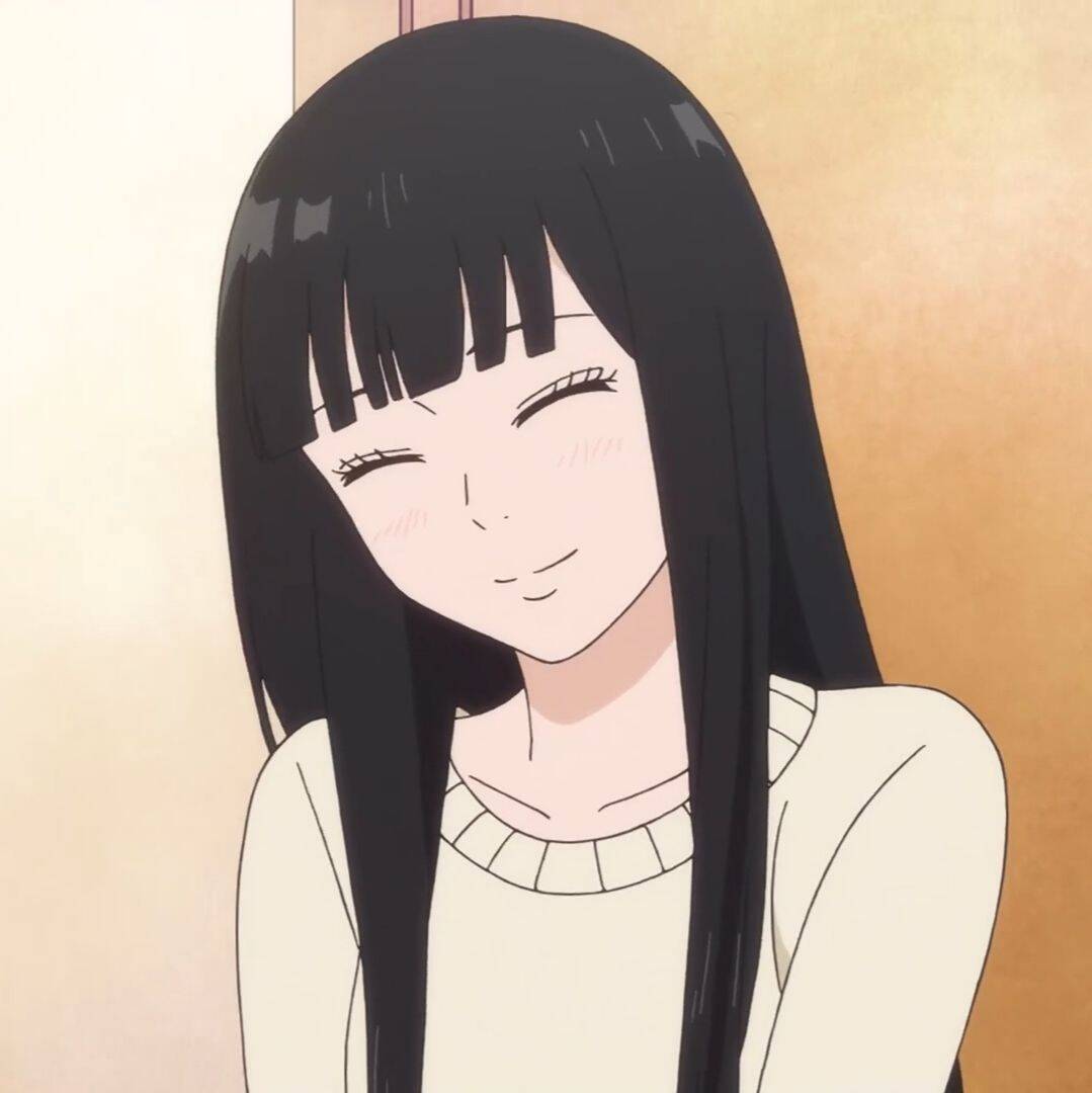 Anime Girl pfp Profile Picture Smiling with Long Black Hair
