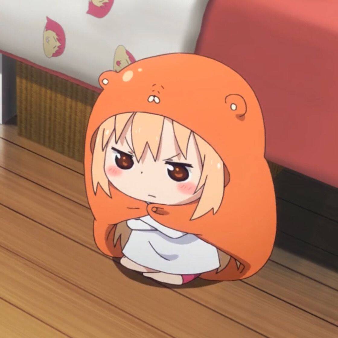 Cute Anime Girl pfp Profile Picture with Orange Bear Hoodie