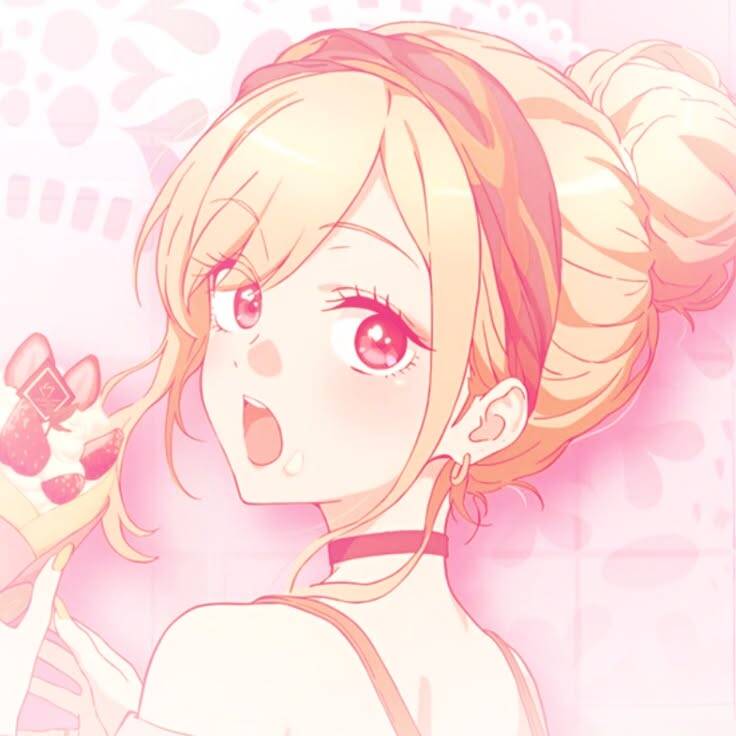 Cute Anime Girl pfp Profile Picture with Pink Hair and Sweet Treat