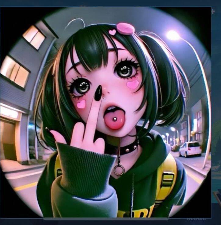 Anime Girl pfp Profile Picture with Green Hair and Heart Stickers