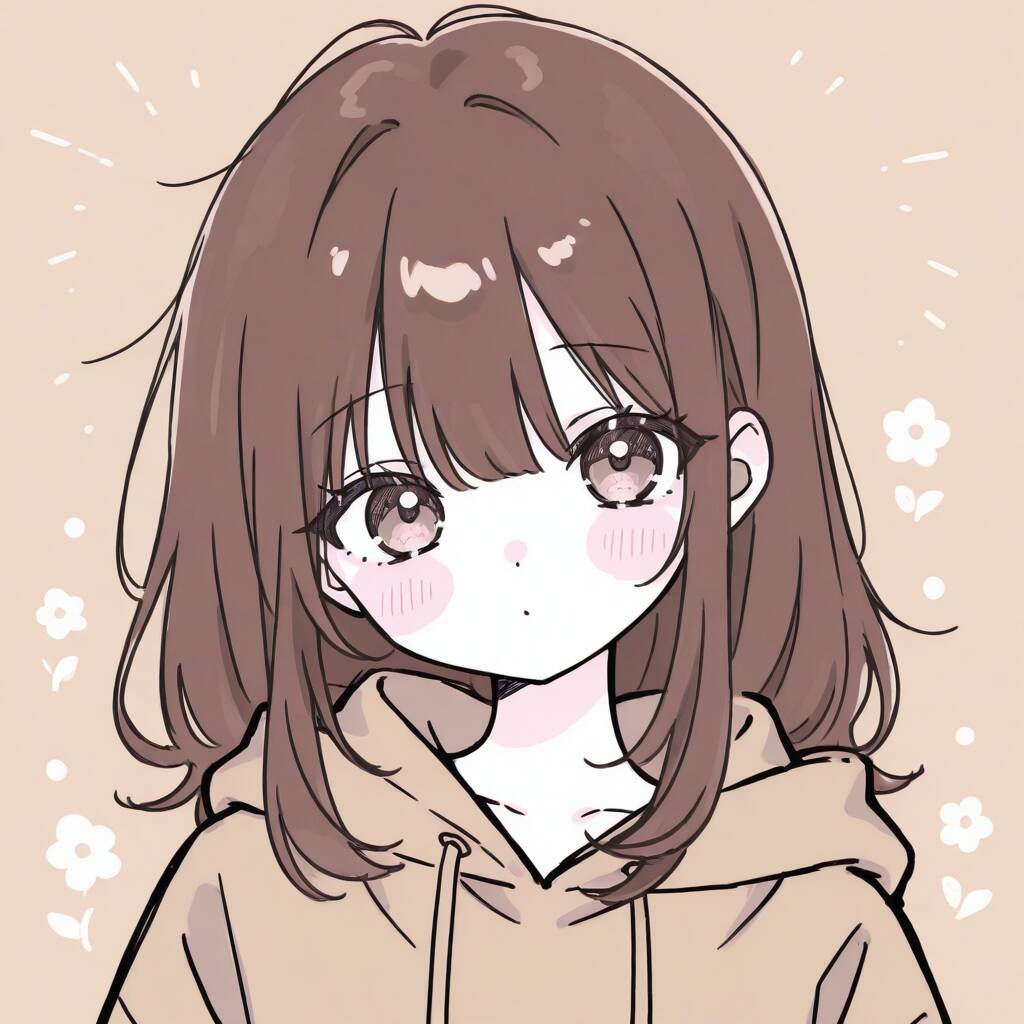 Cute Anime Girl pfp Profile Picture with Brown Hair and Blush