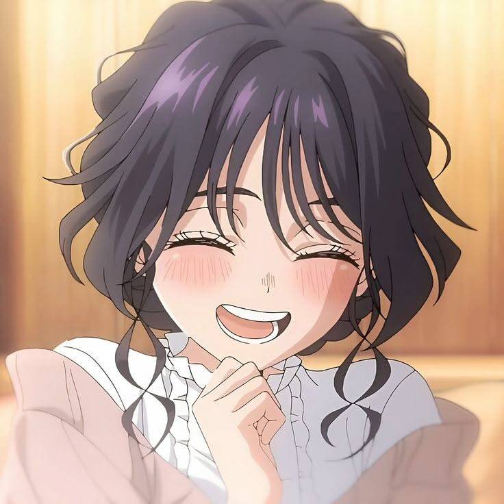 Cute Anime Girl pfp Profile Picture with Blushing Smile and Wavy Hair