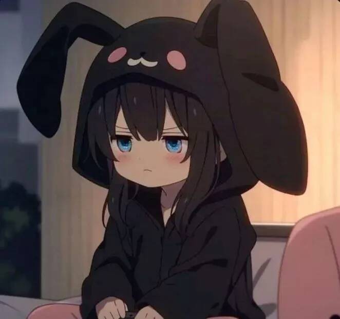 Anime Girl pfp Profile Picture Cute Girl in Bunny Hoodie with Blue Eyes
