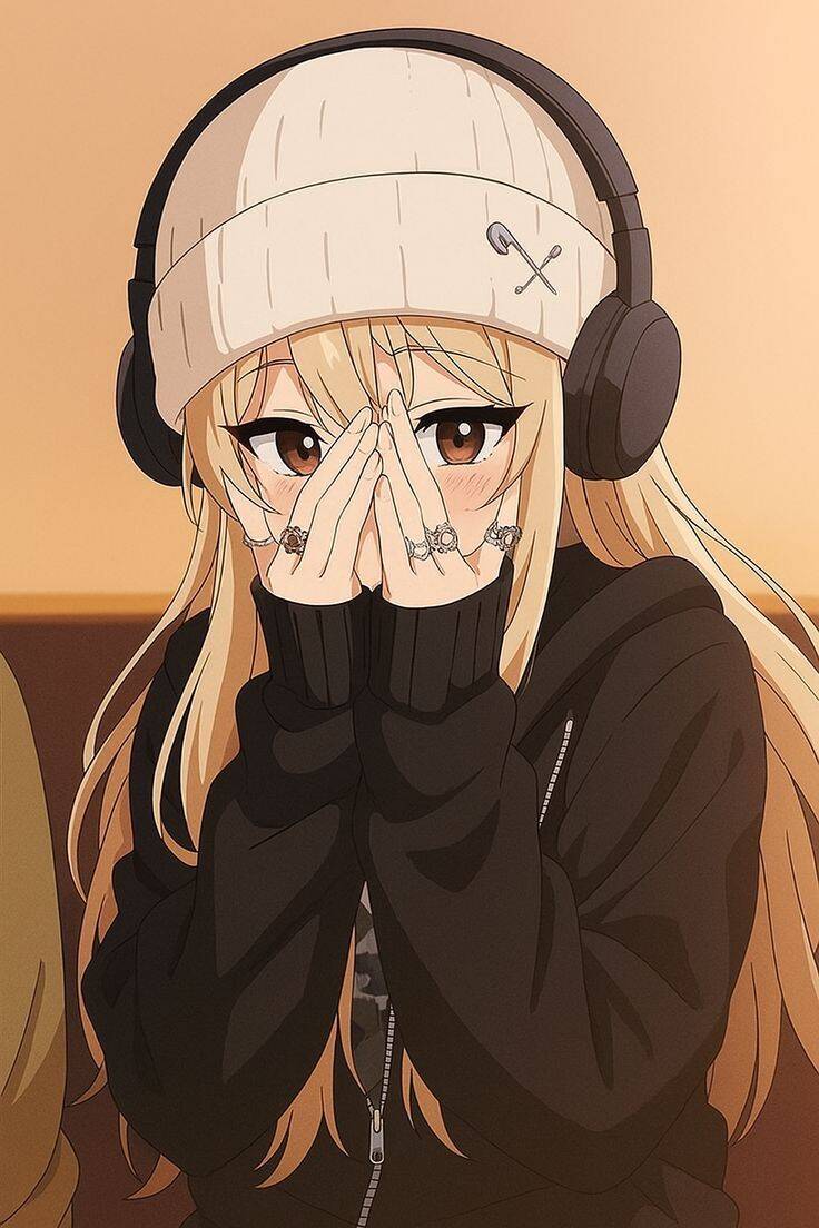 Anime Girl pfp Profile Picture Cute Blonde with Headphones and Beanie