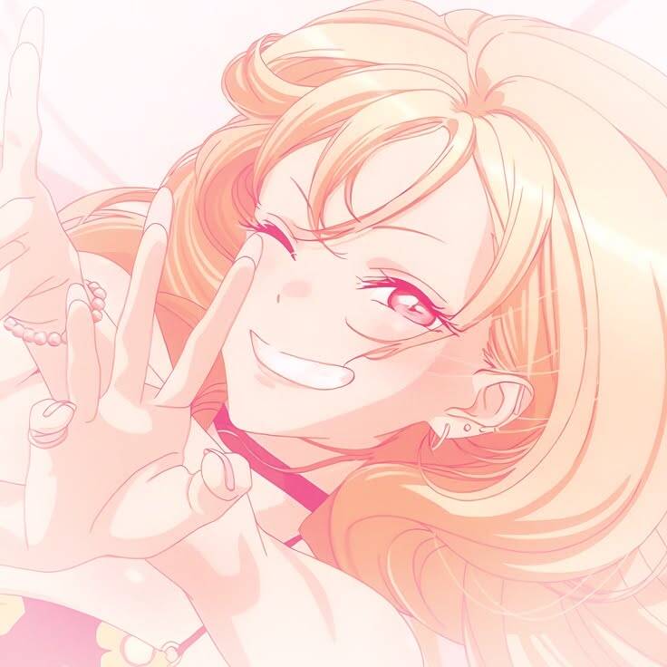 Anime Girl pfp Profile Picture Cheerful Blonde with Pink Background