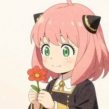 Cute Anime Girl pfp Profile Picture with Pink Hair and Cat Ears Holding a Flower