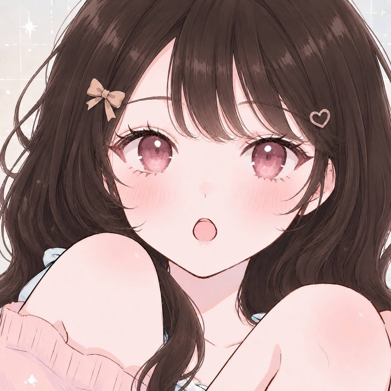 Cute Anime Girl pfp Profile Picture with Brown Hair and Pink Eyes