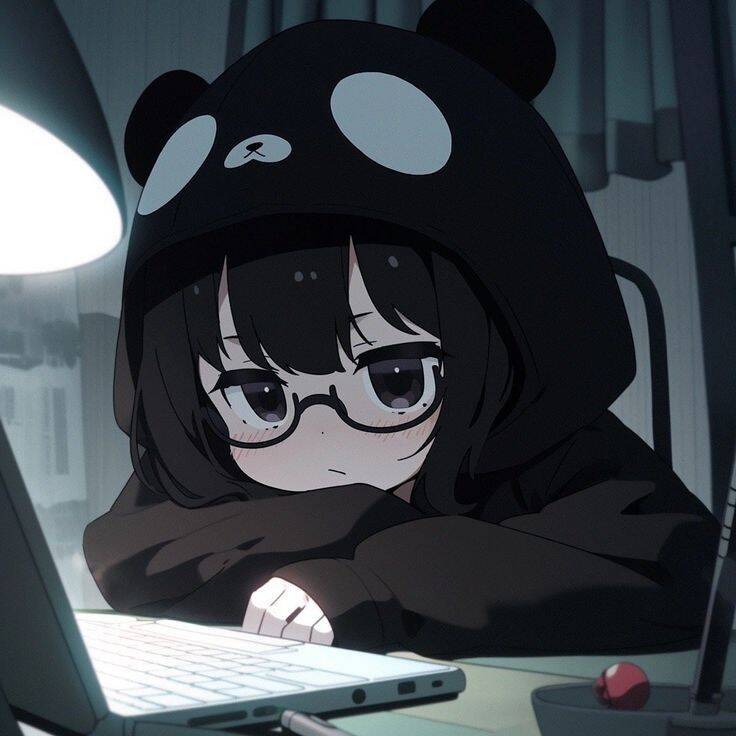 Anime Girl pfp Profile Picture Cute Black Hoodie with Glasses