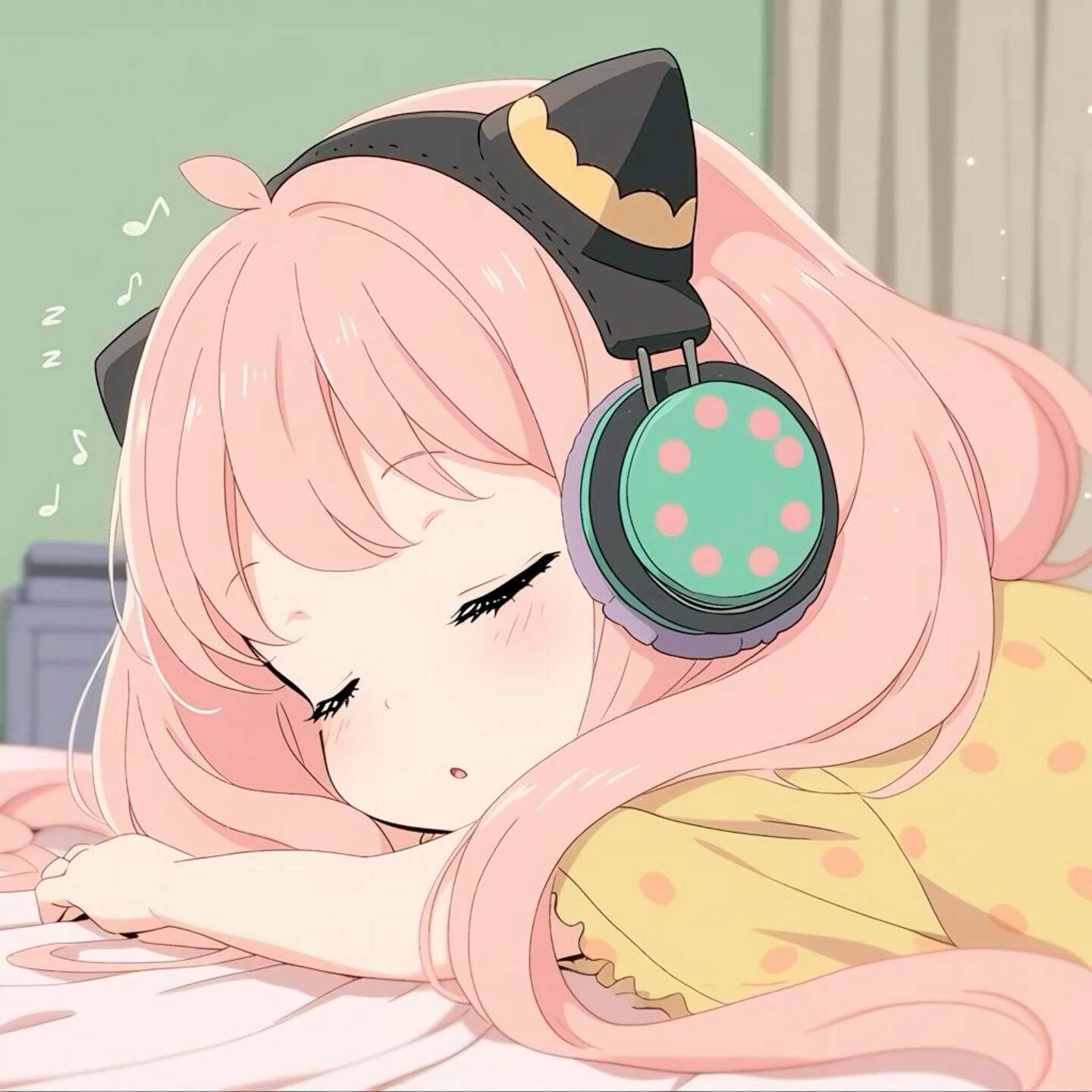 Cute Anime Girl pfp Profile Picture with Pink Hair and Cat Ears Headphones