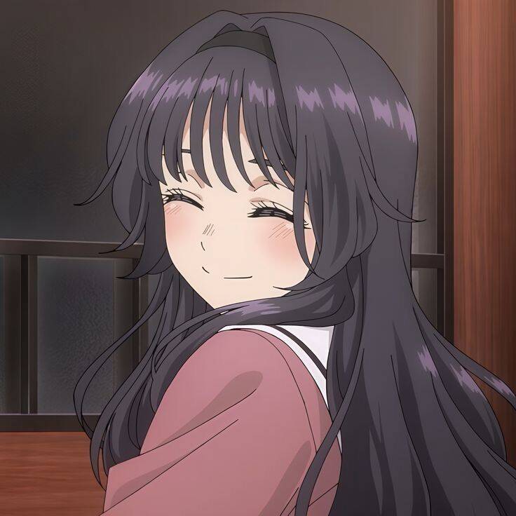 Cute Anime Girl pfp Profile Picture with Long Black Hair and Cheerful Smile
