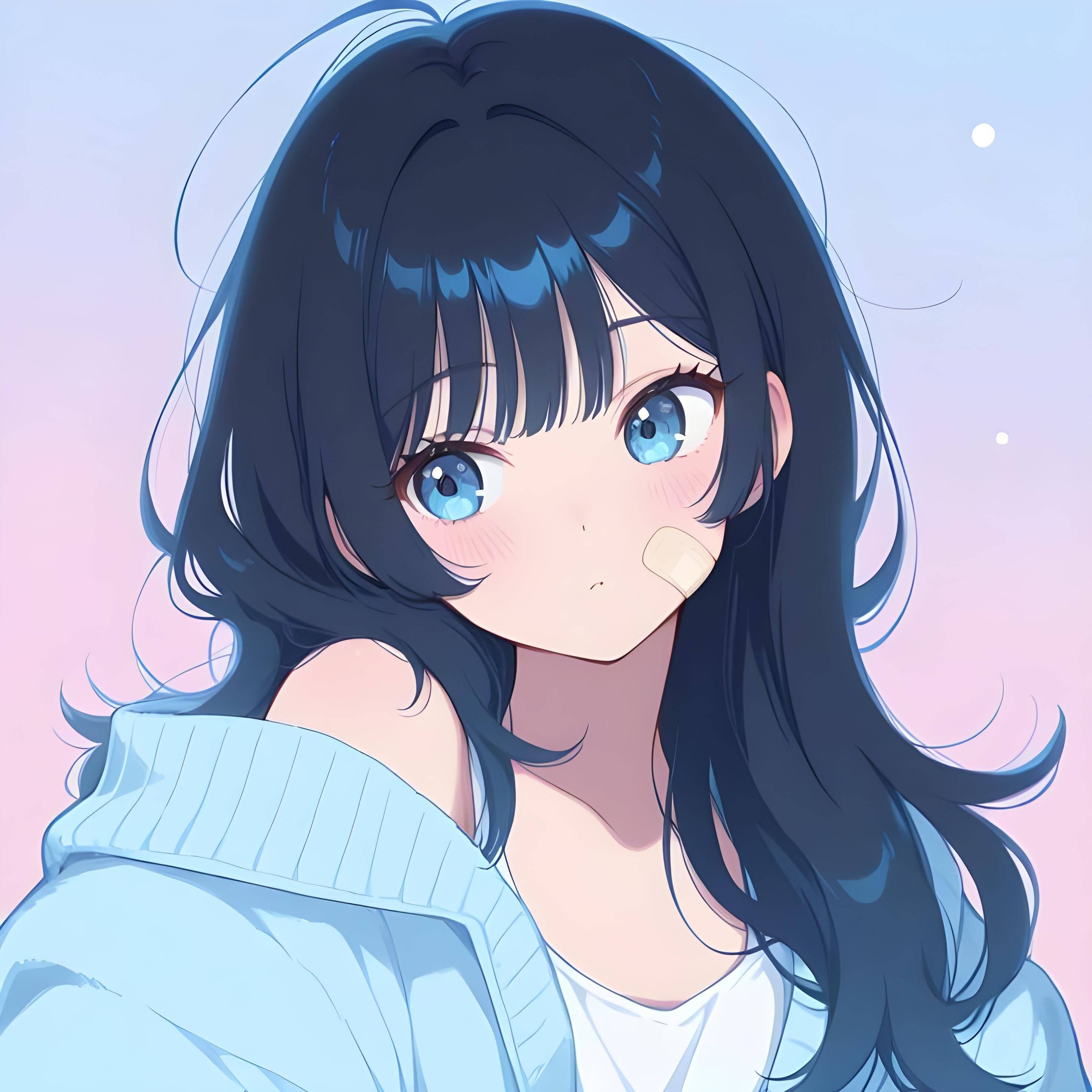 Anime Girl pfp Profile Picture with Long Blue Hair and Big Blue Eyes