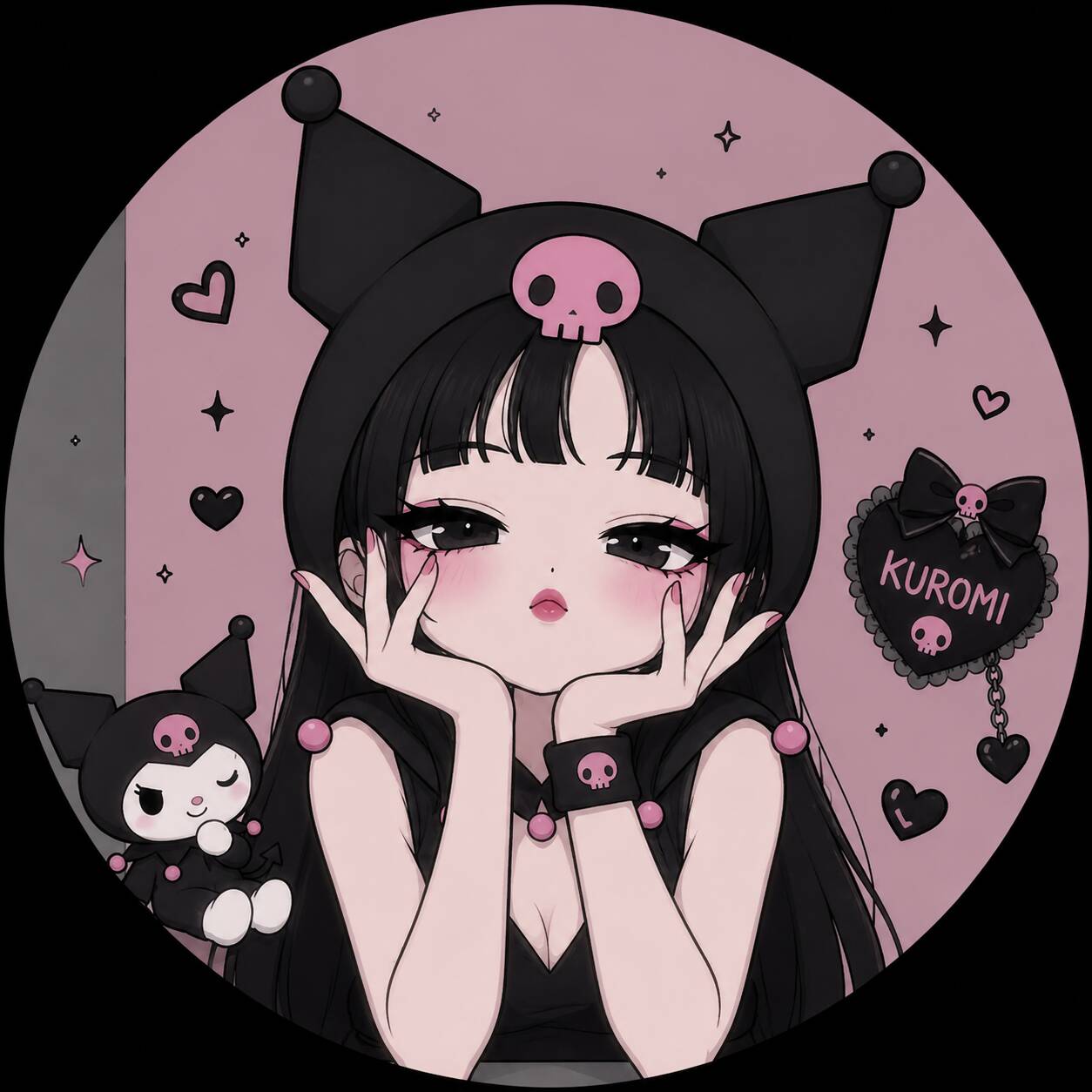 Cute Kuromi pfp Profile Picture with Skull Hat and Blush