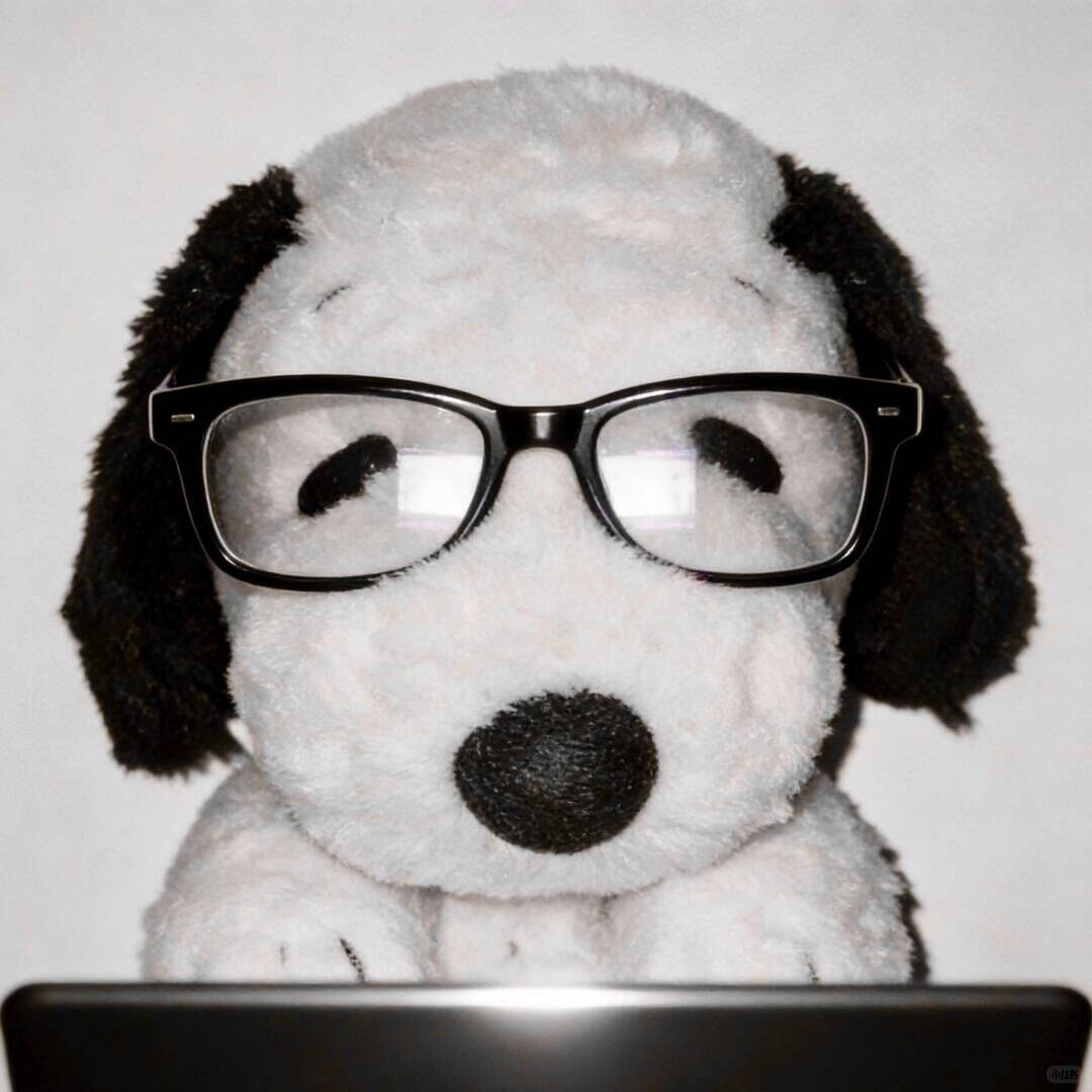 Snoopy pfp Profile Picture Wearing Glasses at a Laptop