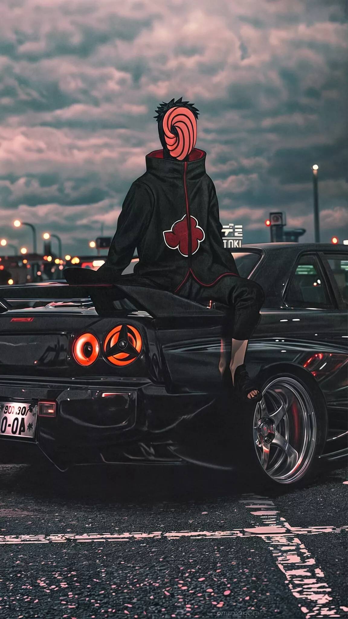 Obito pfp Profile Picture Akatsuki Cloak with Car Background