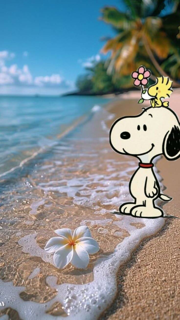Snoopy pfp Profile Picture Beachside with Woodstock and Flower