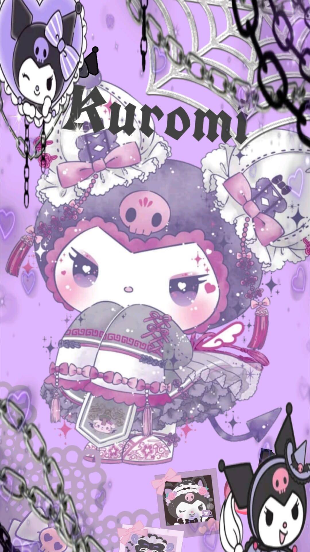 Cute Kuromi pfp Profile Picture with Gothic Elements and Purple Background