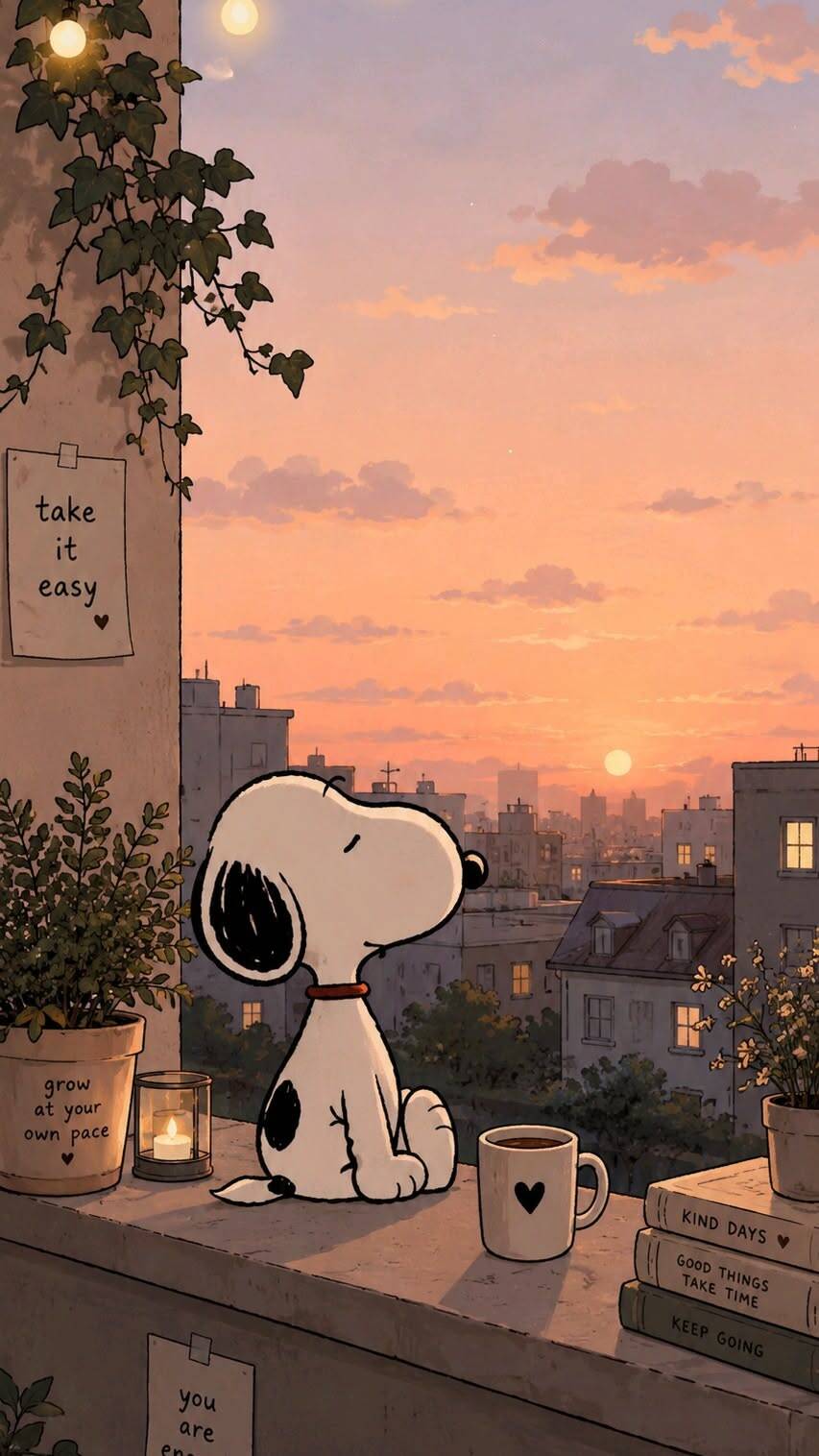Snoopy pfp Profile Picture Relaxing at Sunset with Coffee