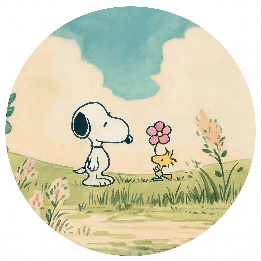 Snoopy pfp Profile Picture with Woodstock Holding a Flower