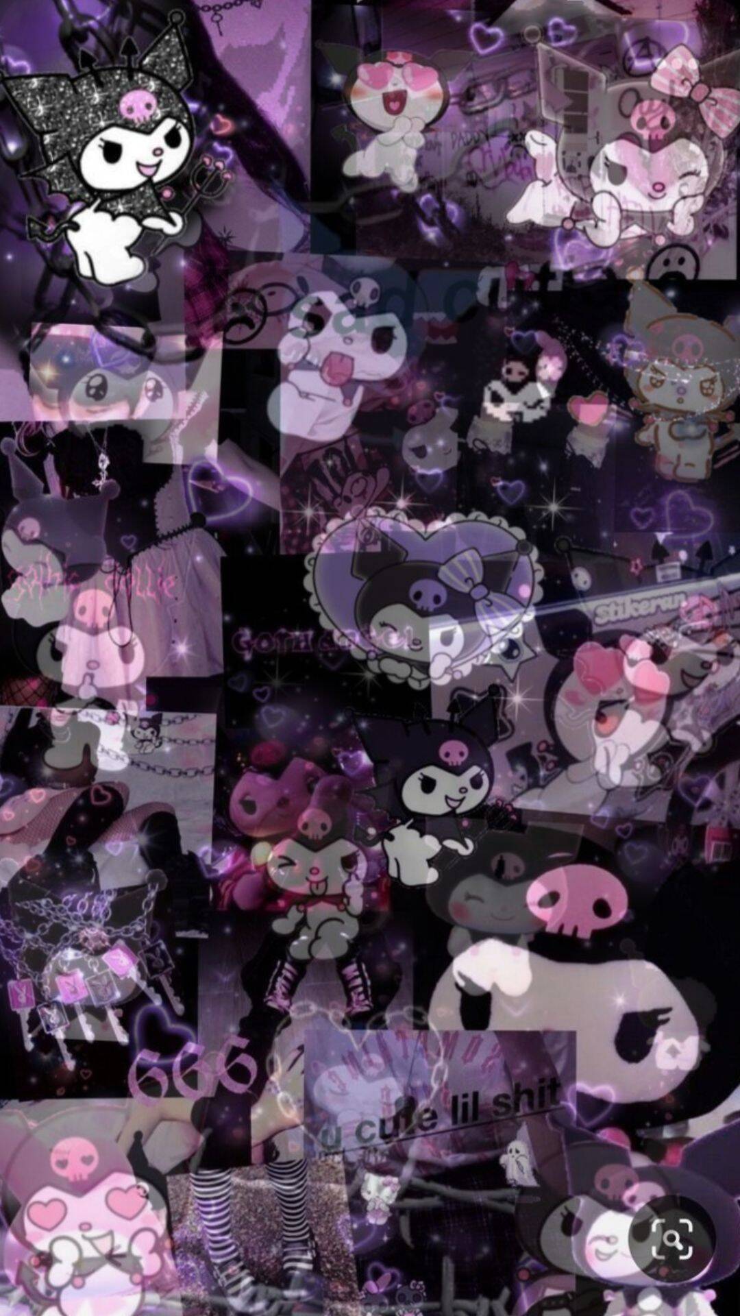 Cute Kuromi pfp Profile Picture with Purple Hearts and Punk Aesthetic
