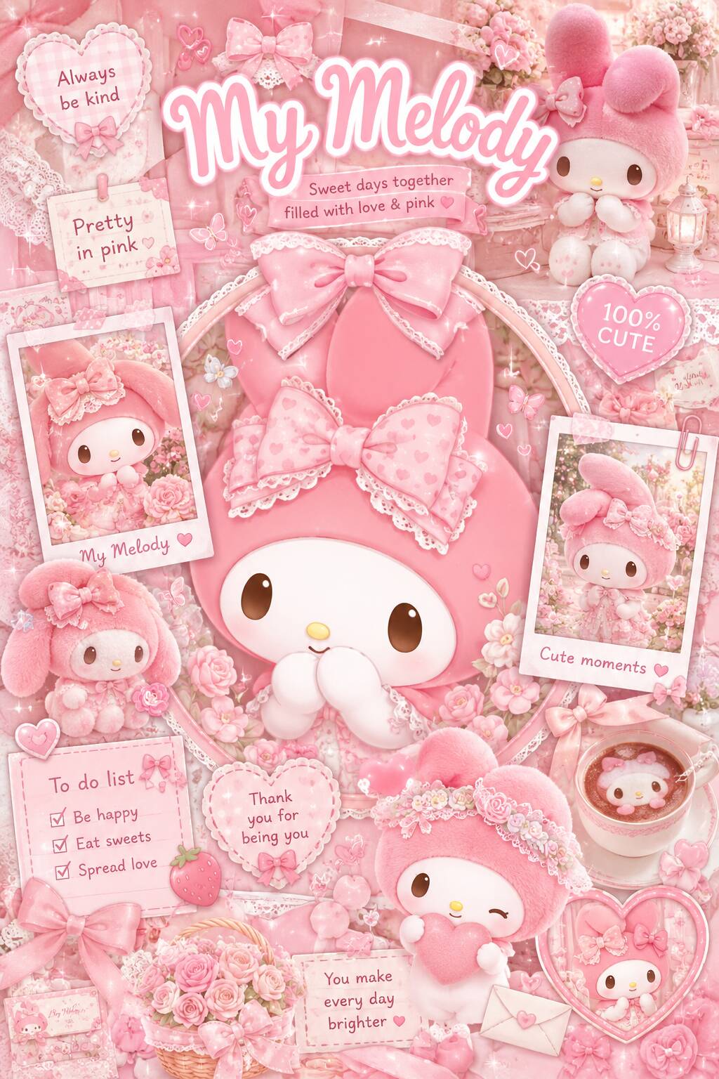 My Melody pfp Profile Picture Cute Pink Aesthetic with Flowers