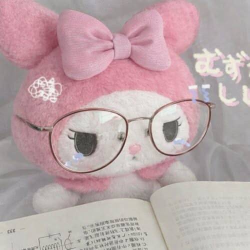 My Melody pfp Profile Picture Cute Plush Toy with Glasses