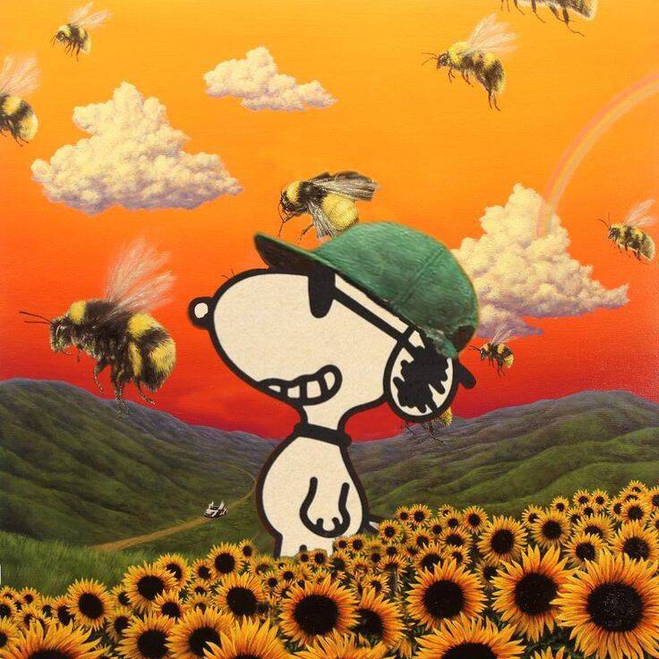 Snoopy pfp Profile Picture with Bees and Sunflowers