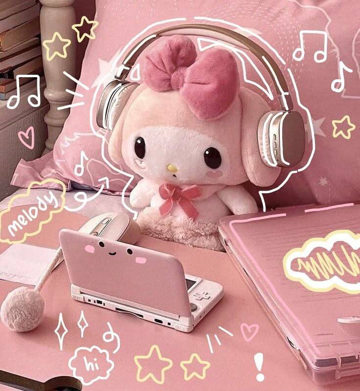 My Melody pfp Profile Picture Cute Plush Toy with Headphones