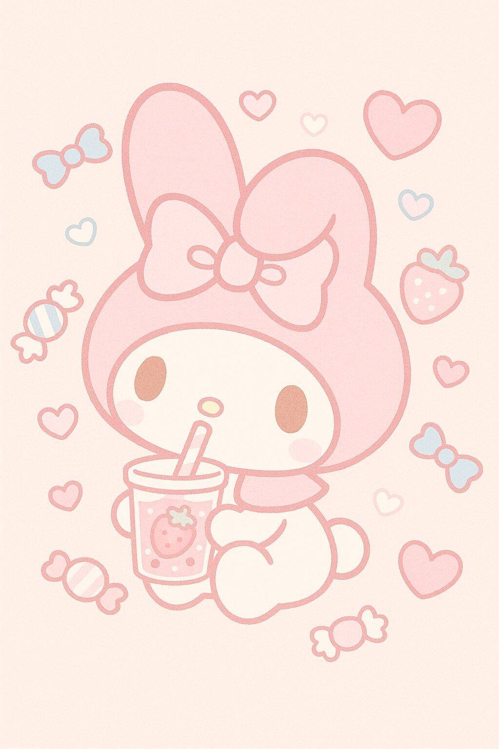 My Melody pfp Profile Picture Cute Pink Bunny with Strawberry Drink