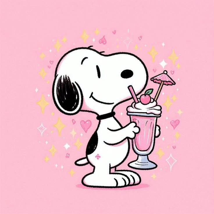 Snoopy pfp Profile Picture Enjoying a Pink Milkshake