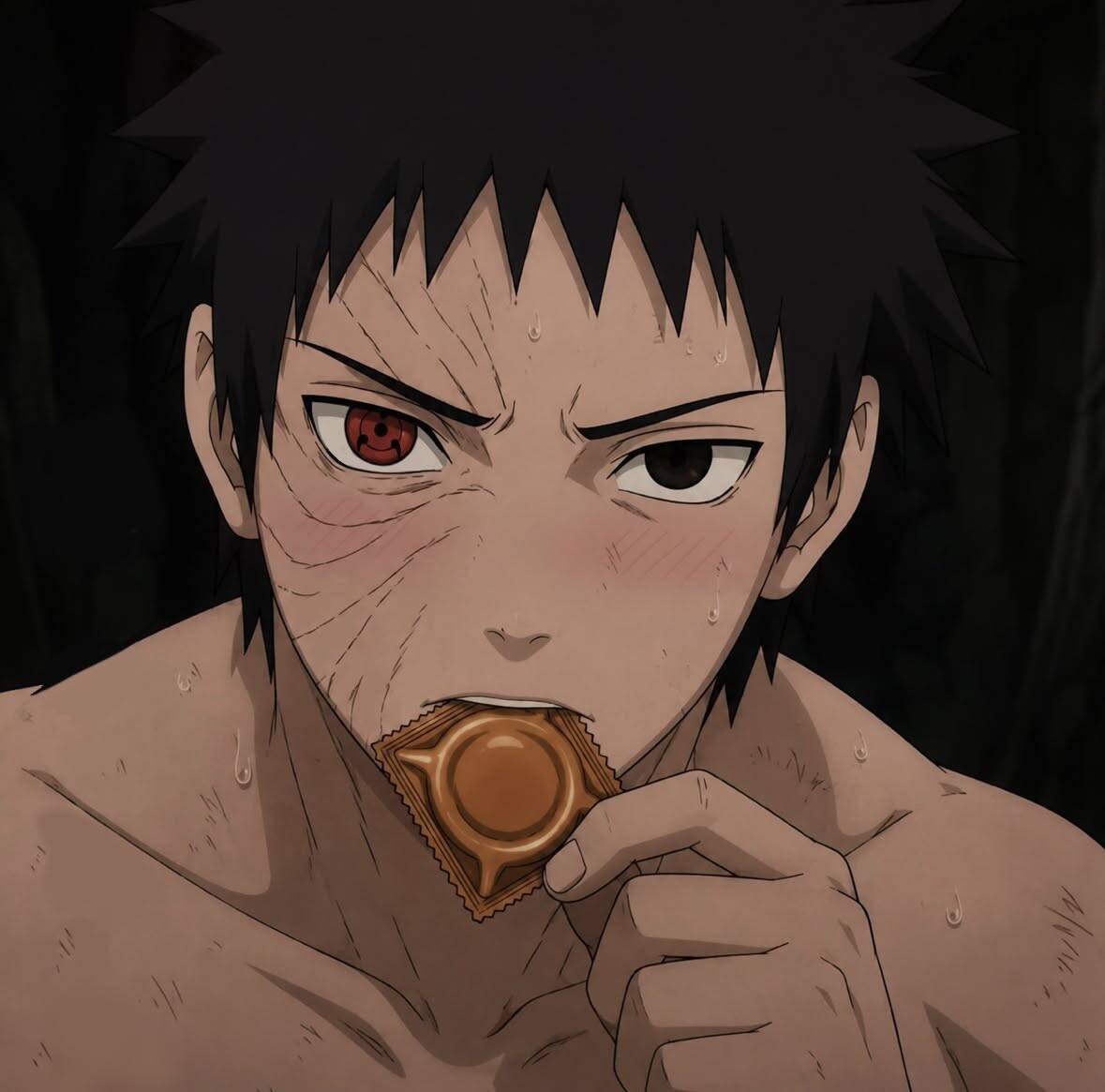 Obito pfp Profile Picture Eating Snack with Sharingan Eye