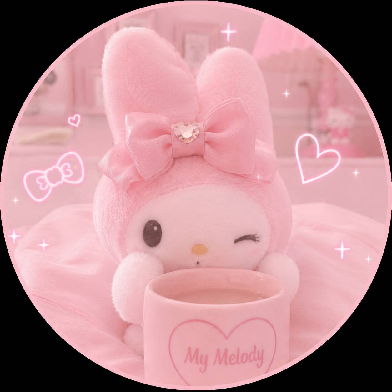 My Melody pfp Profile Picture Cute Plush Toy with Pink Bow