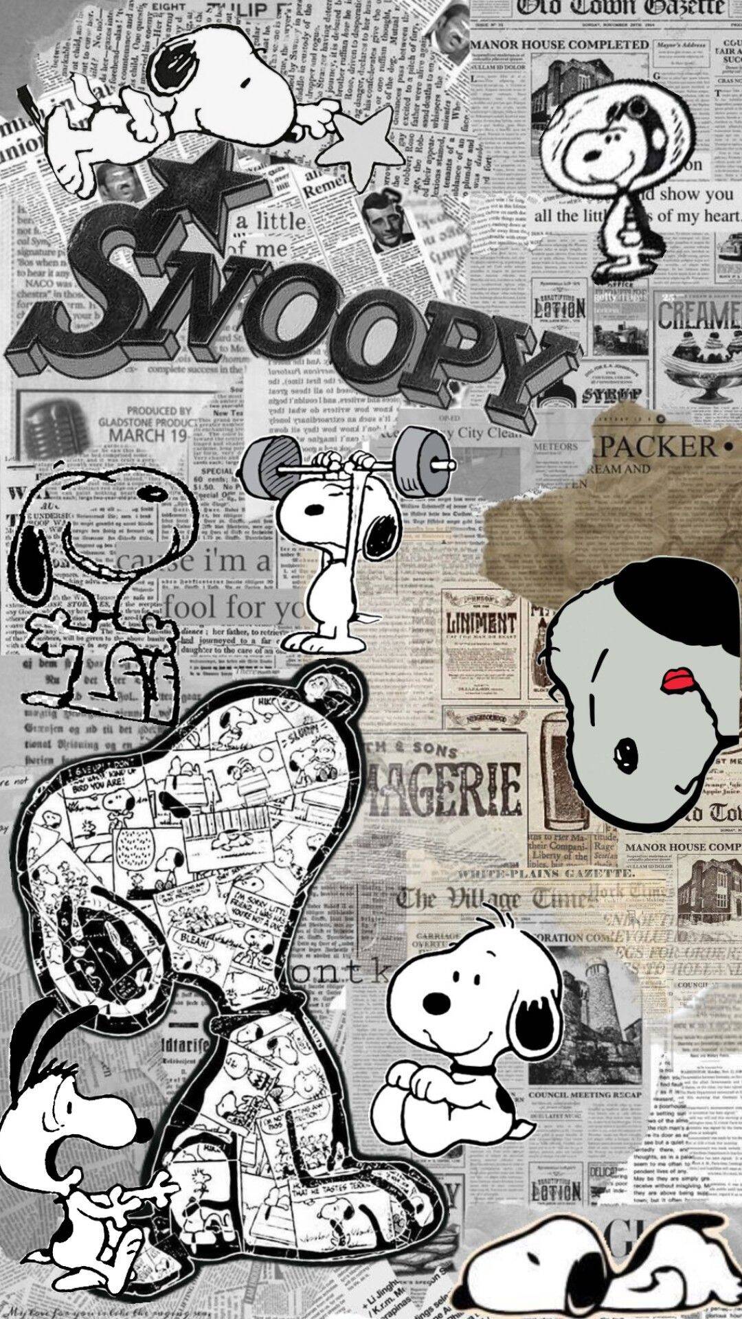 Snoopy pfp Profile Picture Artistic Collage with Vintage Newspaper Background