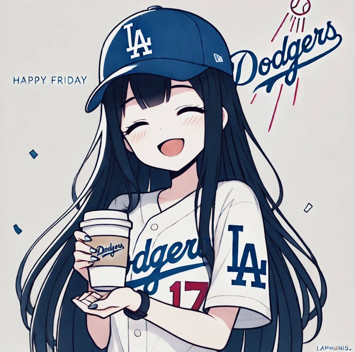 Baseball pfp Profile Picture Cheerful Fan with Dodgers Cap and Coffee