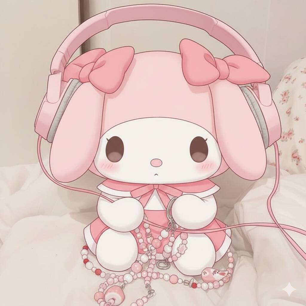 My Melody pfp Profile Picture Cute Pink Bunny with Headphones