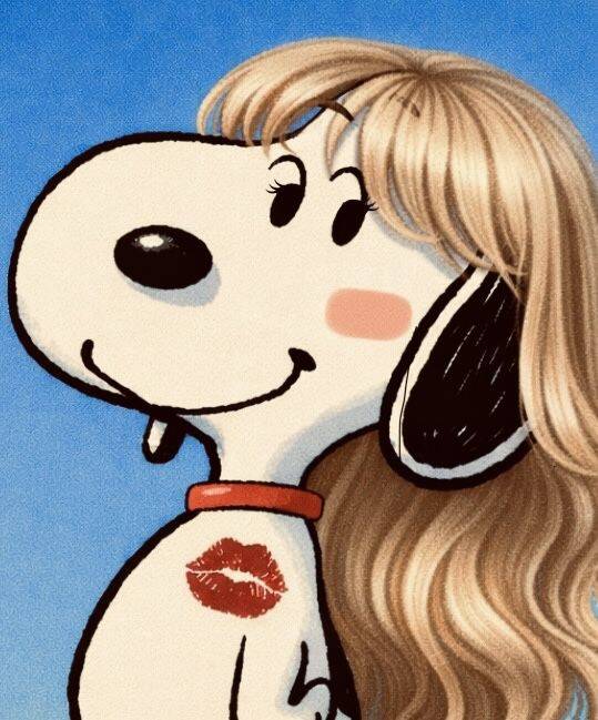 Snoopy pfp Profile Picture with Long Hair and Kiss Mark