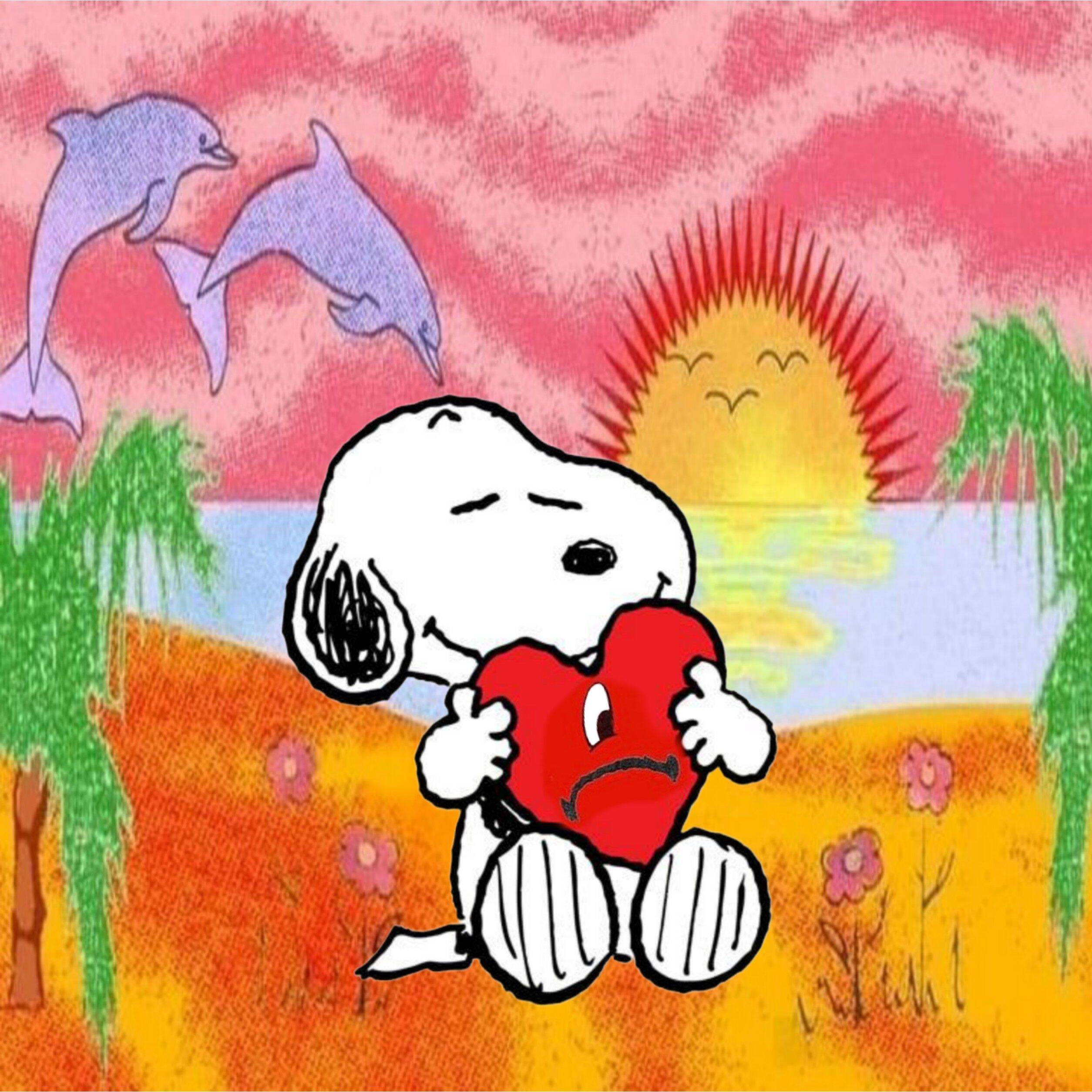 Snoopy pfp Profile Picture Holding a Heart by the Sunset