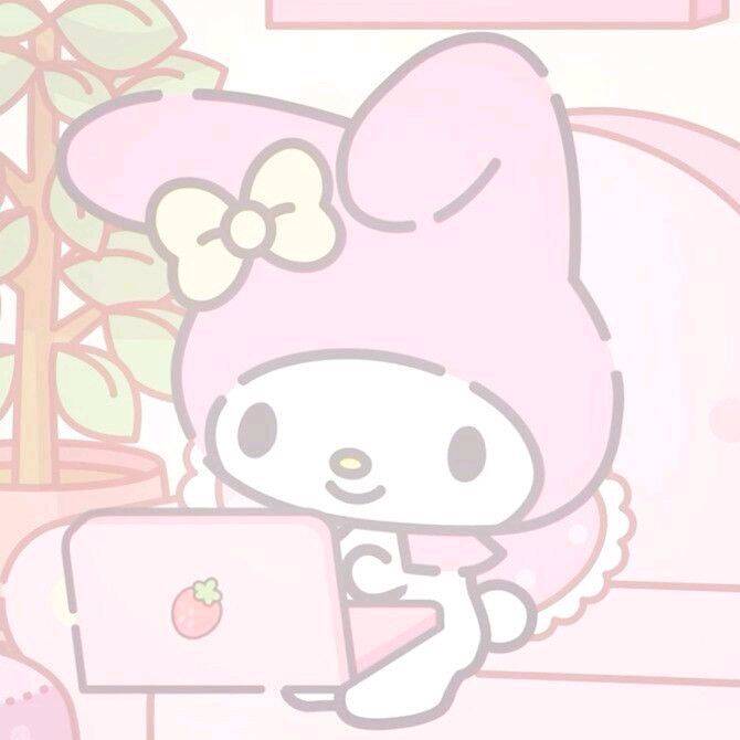 My Melody pfp Profile Picture Cute Pink Laptop with Strawberry