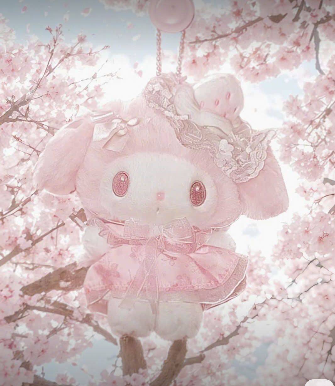 My Melody pfp Profile Picture Adorable Plush Toy in Cherry Blossom