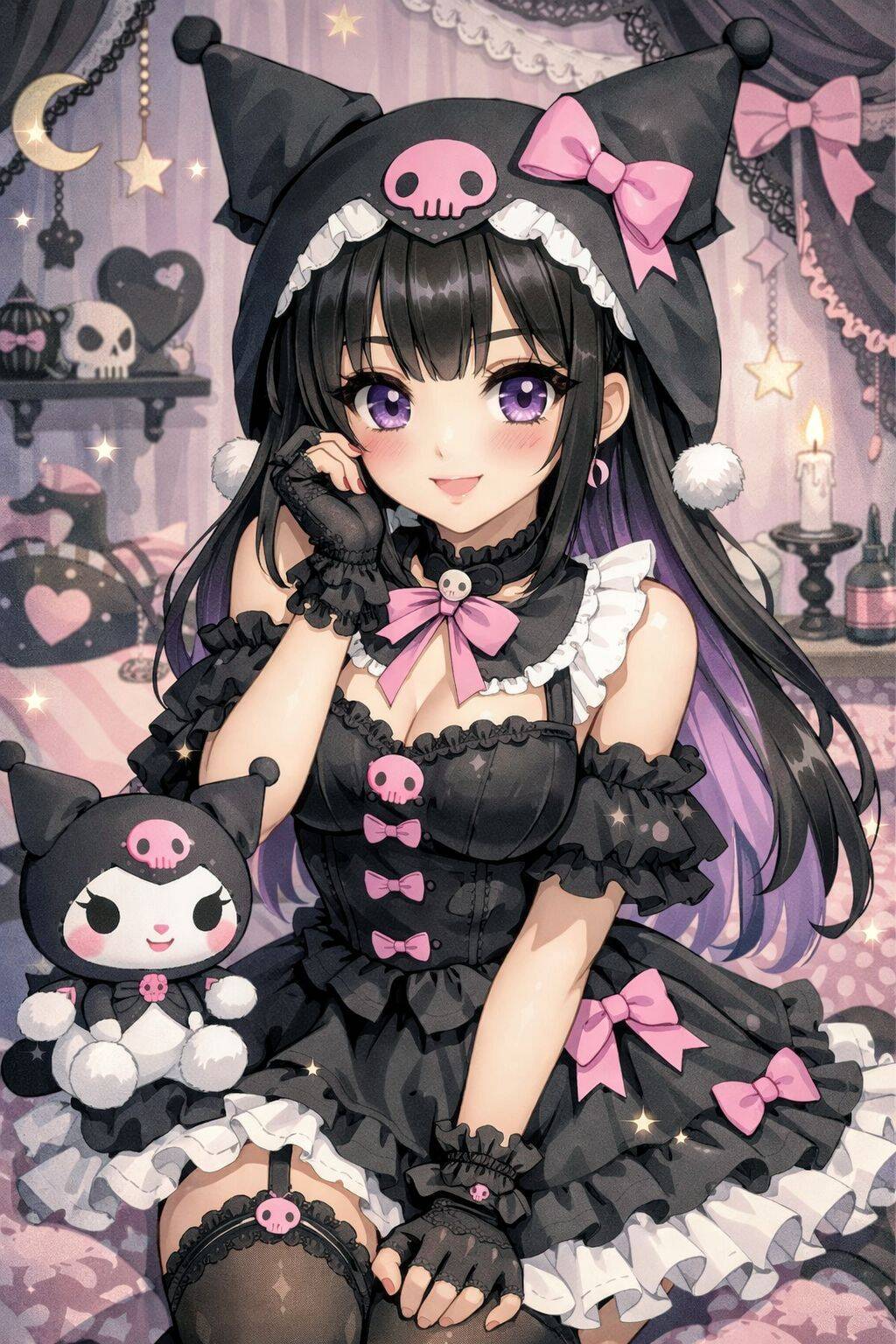 Cute Kuromi pfp Profile Picture with Skull and Bows
