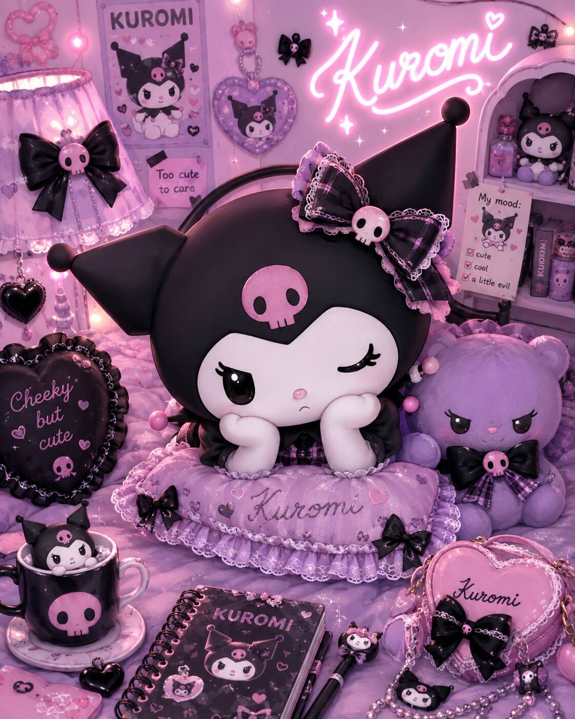 Cute Kuromi pfp Profile Picture with Cheeky Expression and Pink Aesthetic