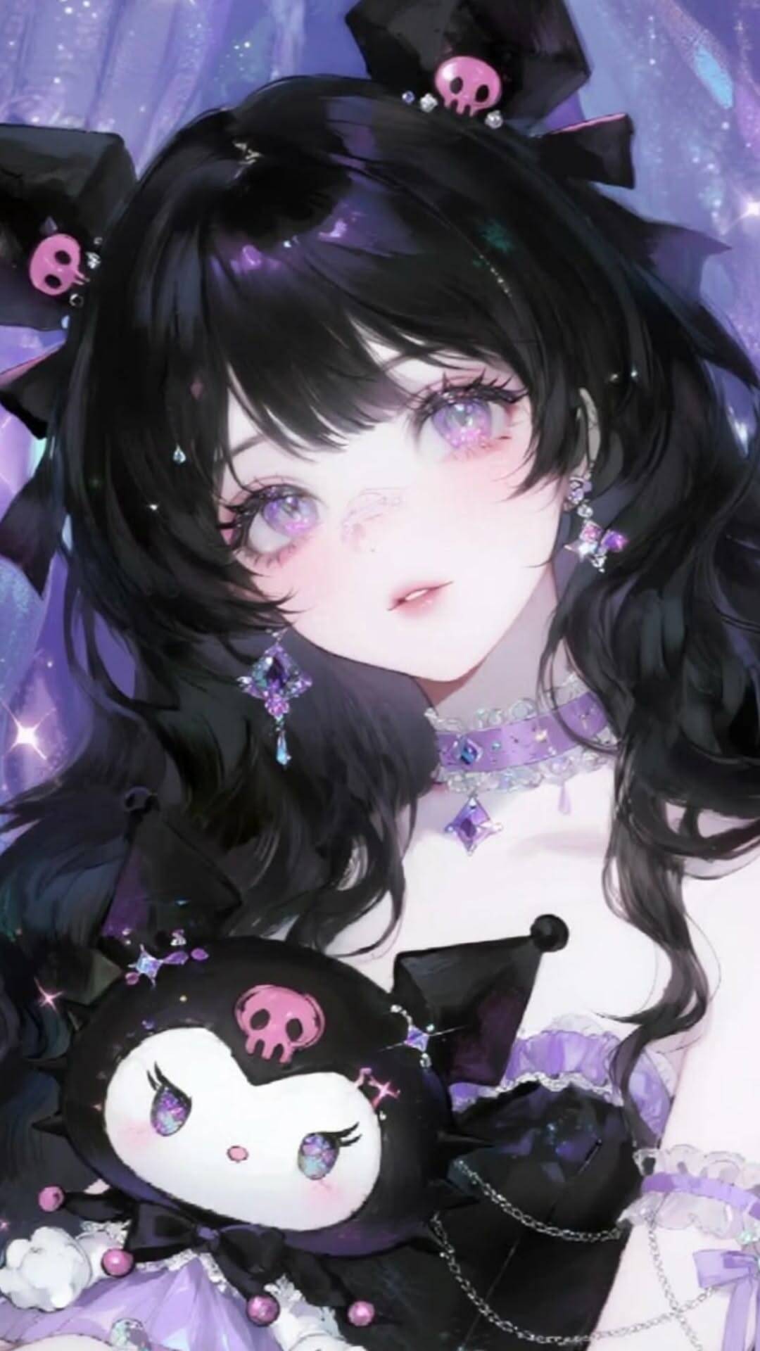 Cute Kuromi pfp Profile Picture with Pink Bows and Sparkling Eyes