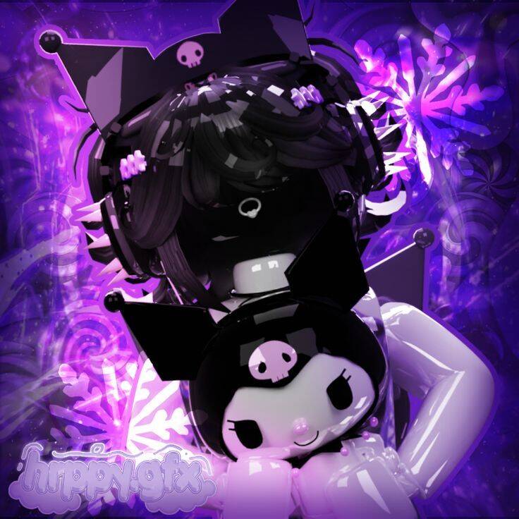Kuromi pfp Profile Picture with Skull Accessories and Purple Background