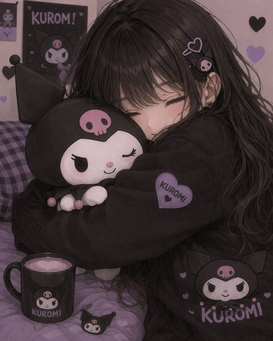 Cute Kuromi pfp Profile Picture with Plush Toy and Cozy Vibes