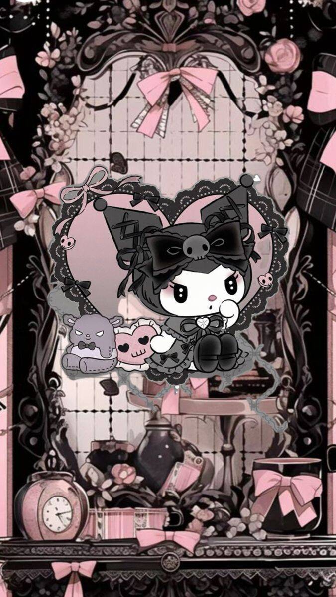 Kuromi pfp Profile Picture Gothic Cute with Skull Bow and Plush Toy