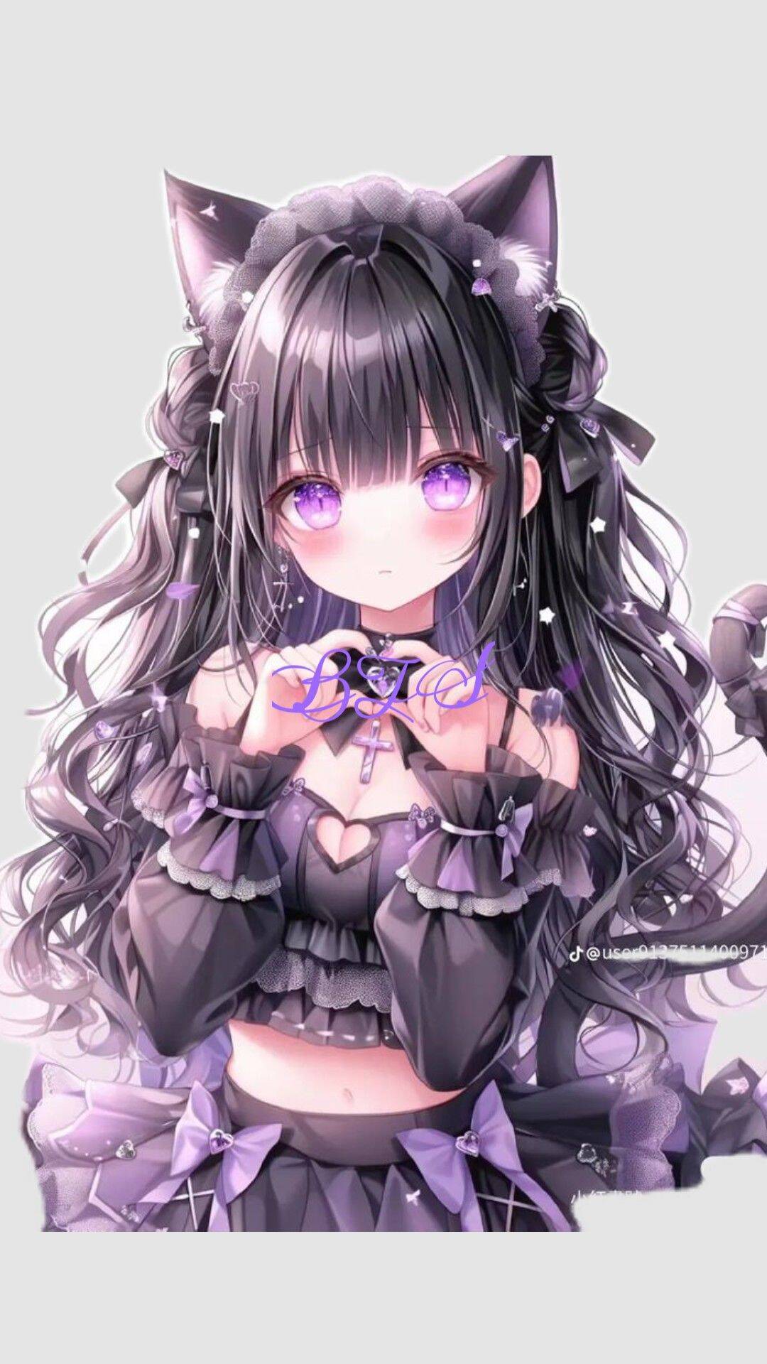 Cute Kuromi pfp Profile Picture with Purple Hair and Cat Ears