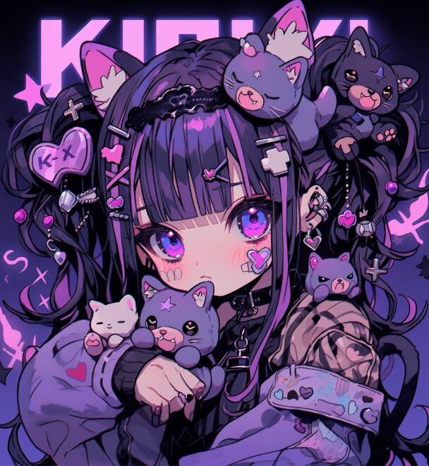 Cute Kuromi pfp Profile Picture with Adorable Plushies and Purple Aesthetic
