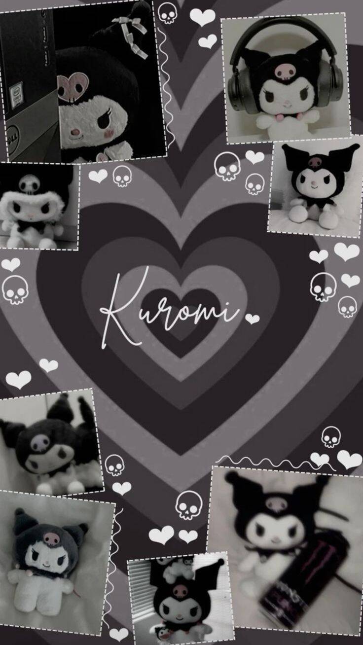 Cute Kuromi pfp Profile Picture with Skull and Heart Background